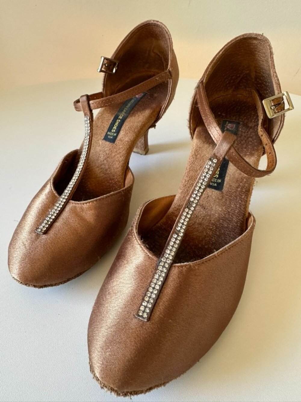 Ballroom smooth dance shoes (tan color), 2 inches heel. Crown Dance shoes brand